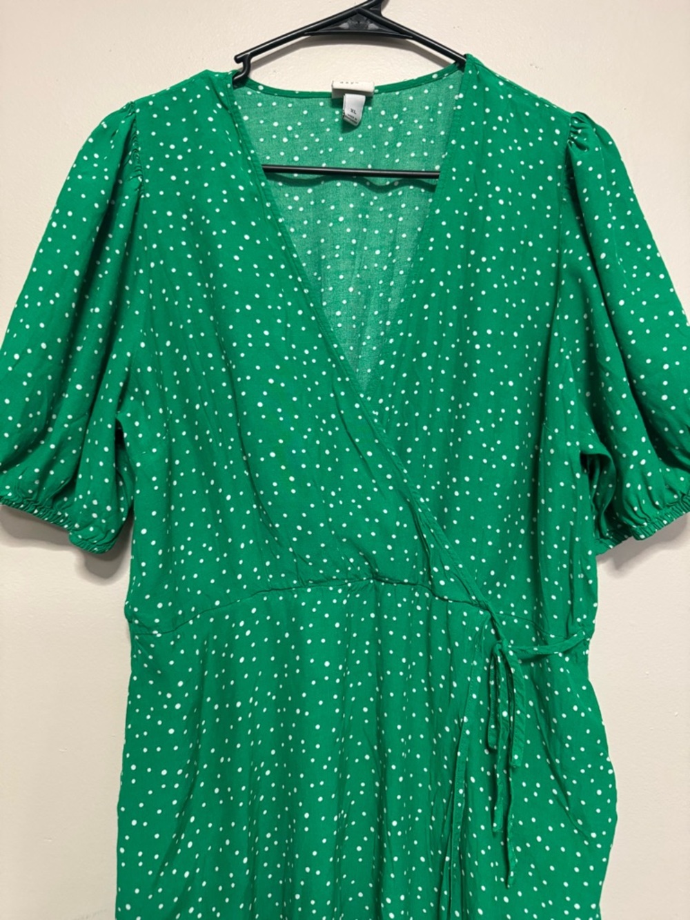 A New Day Green Polka Dot Faux Wrap Mini Dress - Picture 2 of 6